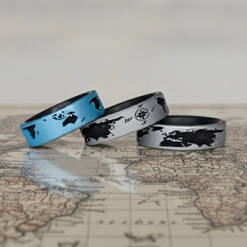 World Map Silicone Ring on Dual Layer 6mm