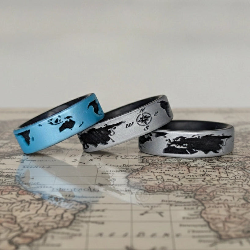 World Map Silicone Ring on Dual Layer 6mm