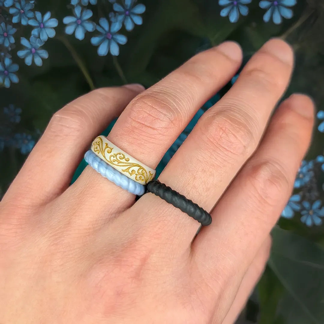 Baby Blue Braided Silicone Ring - Stackable Thin Band