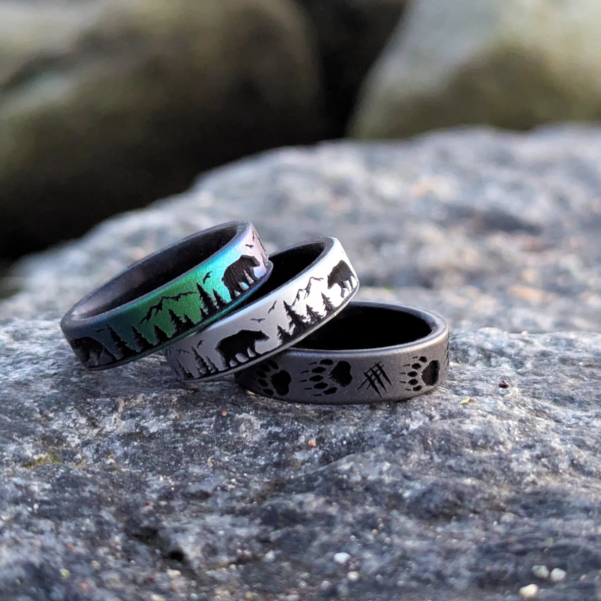 Bear Silicone Ring - Engraved Dual Layer