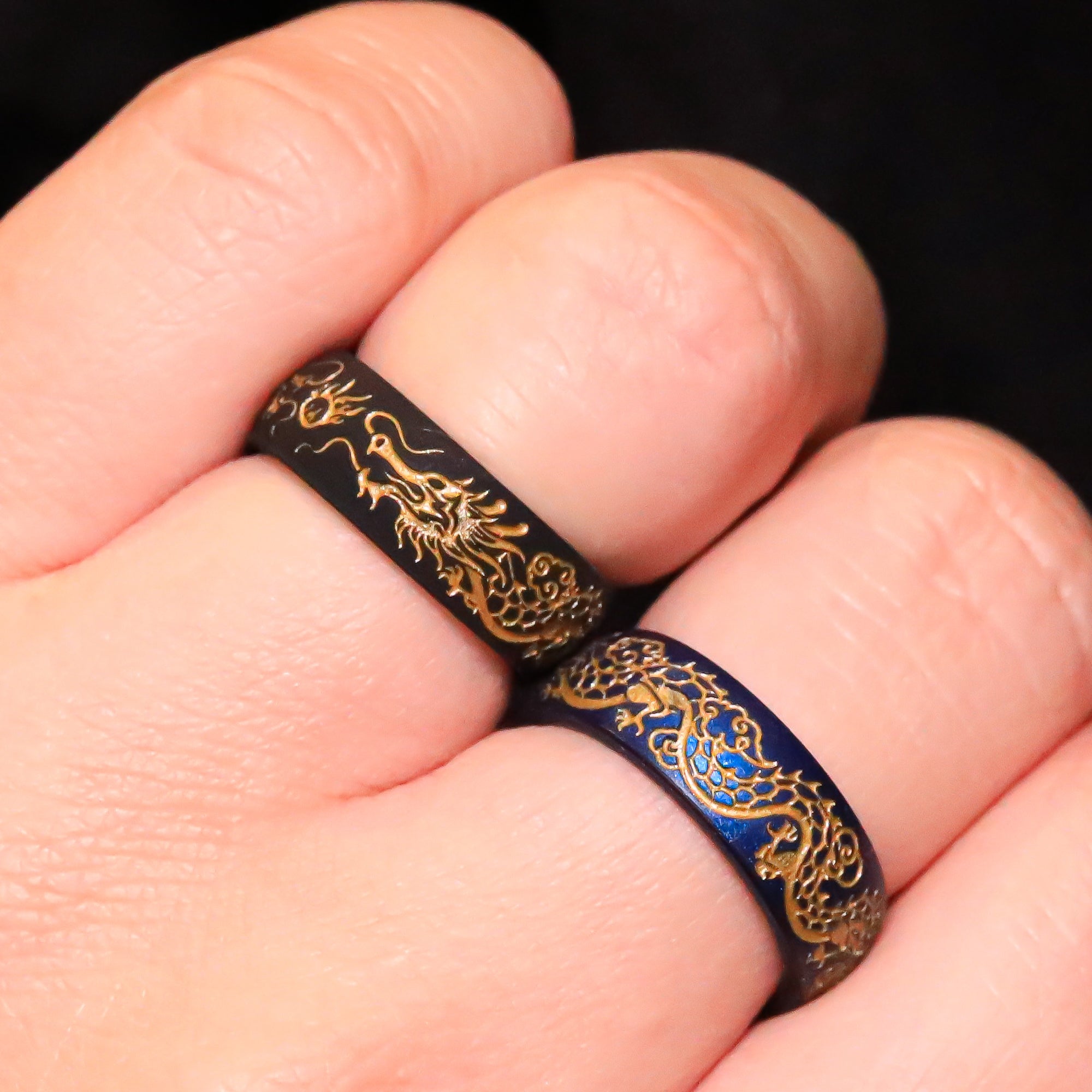 Gold Dragon Silicone Ring, Engraved 6mm