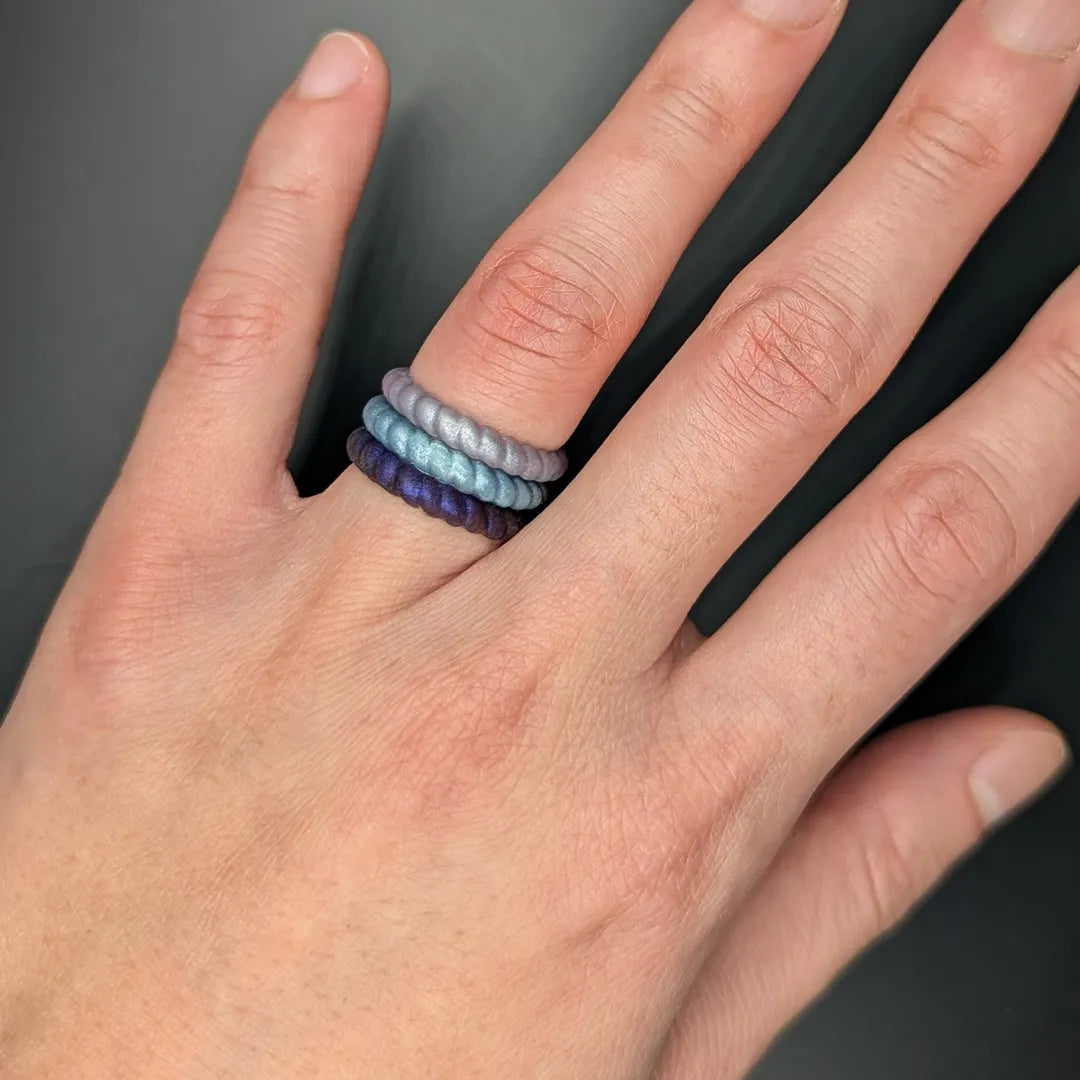 Moonlight Blue Braided Silicone Ring - Stackable Thin Band