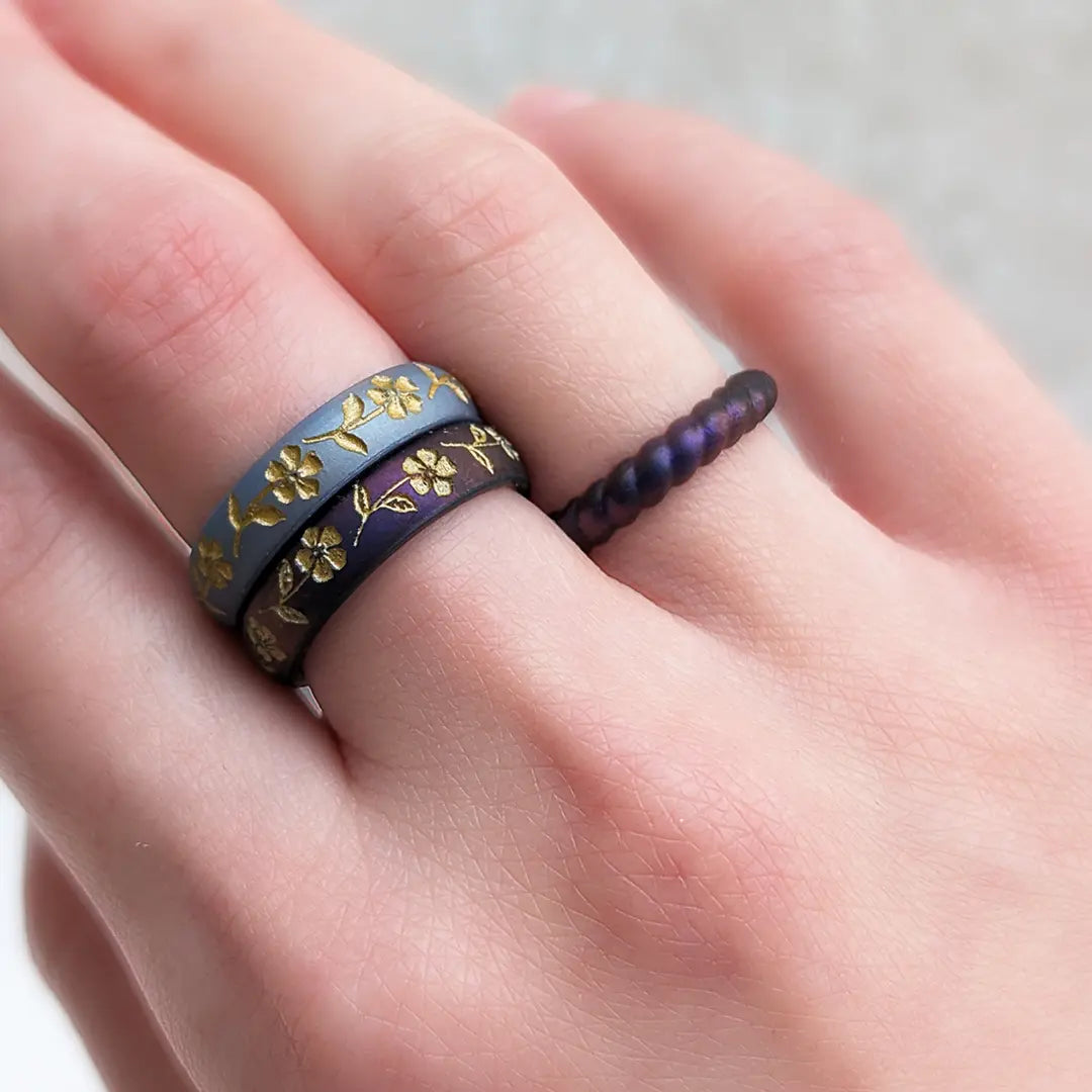 Cosmic Purple Braided Silicone Ring - Stackable Thin Band