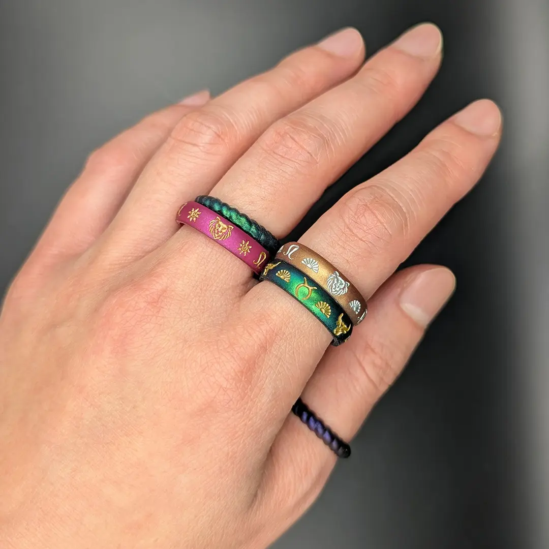 Capricorn Sun Silicone Ring with Gold Inlay