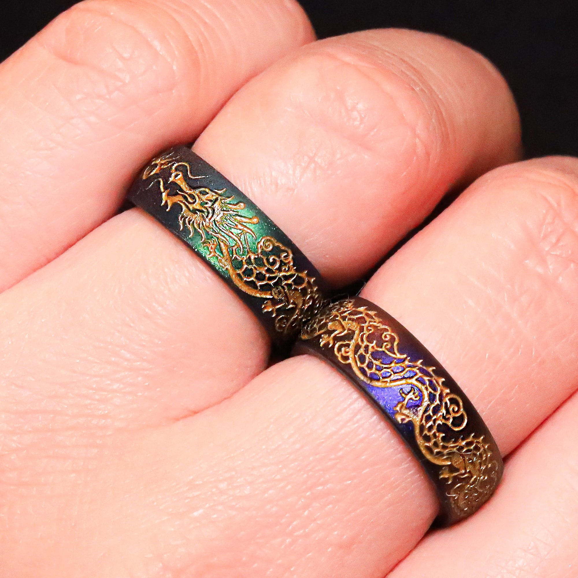 Gold Dragon Silicone Ring, Engraved 6mm