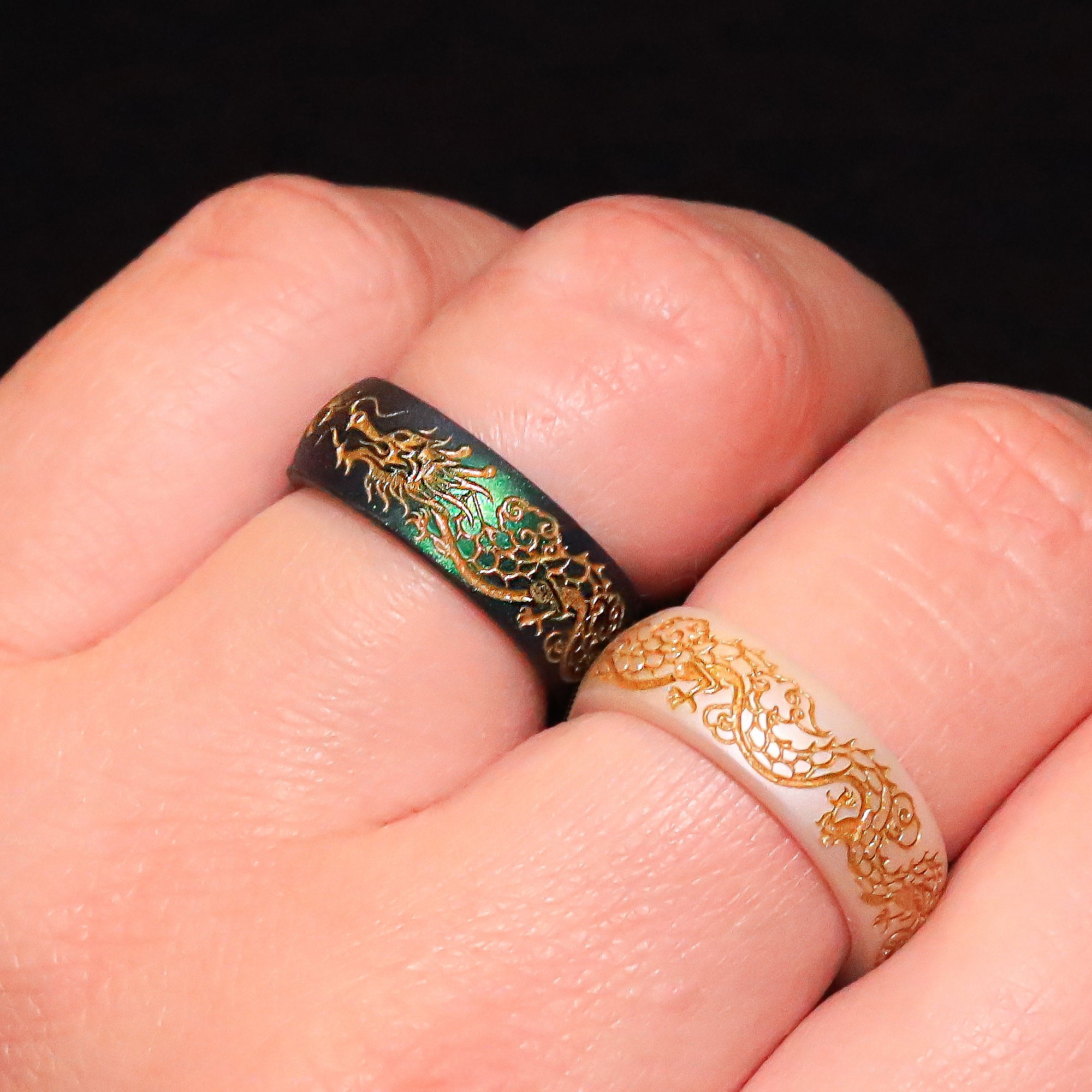 Gold Dragon Silicone Ring, Engraved 6mm