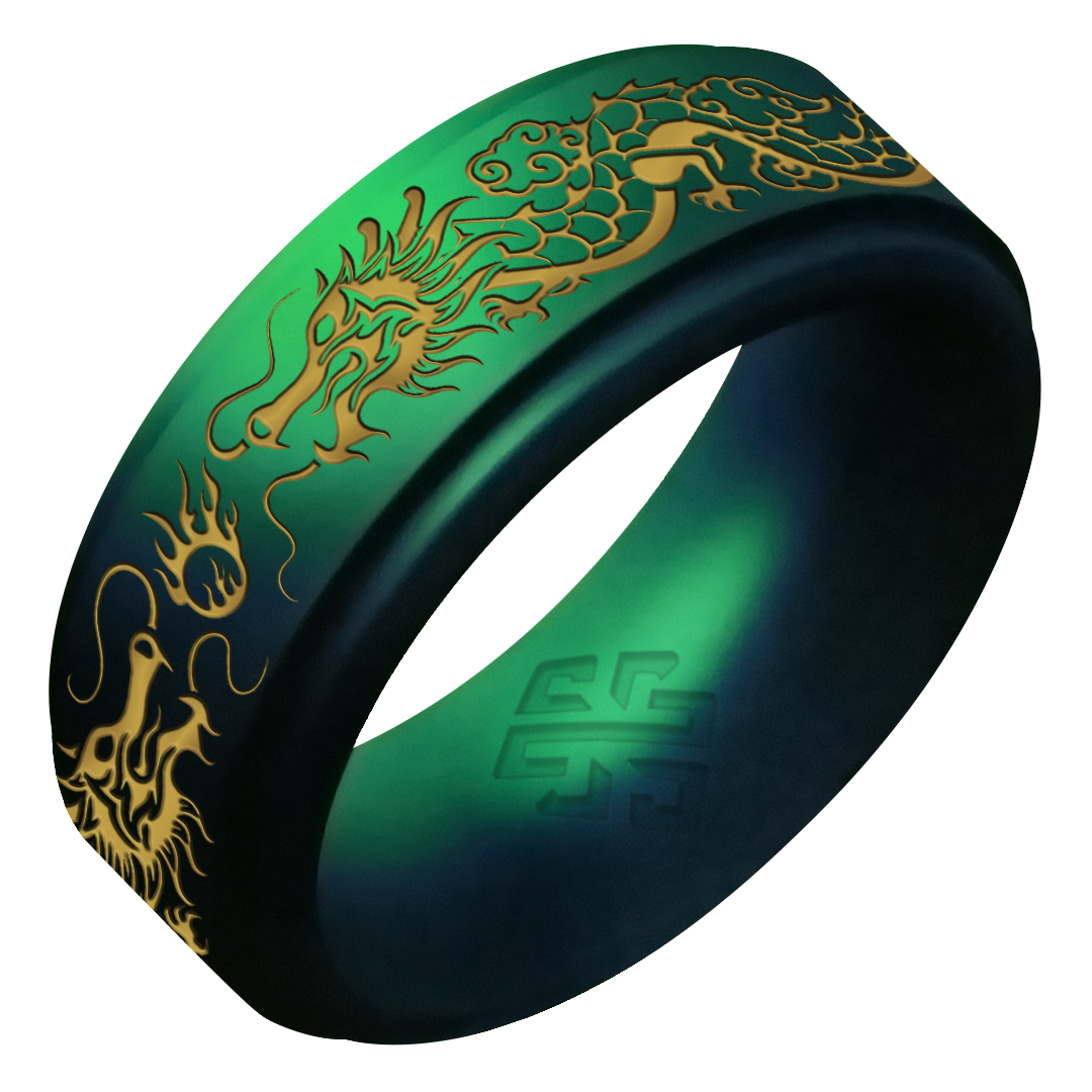 Gold Dragon Silicone Ring on Rise 8mm