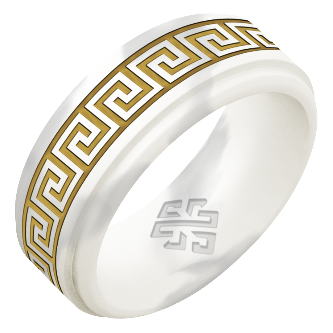 Gold Greek Key Silicone Ring on Rise 8mm