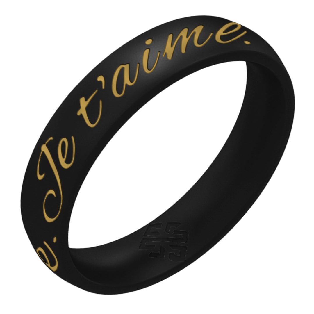 Je t'aime Silicone Ring, Engraved with Gold Inlay - Arc 4mm