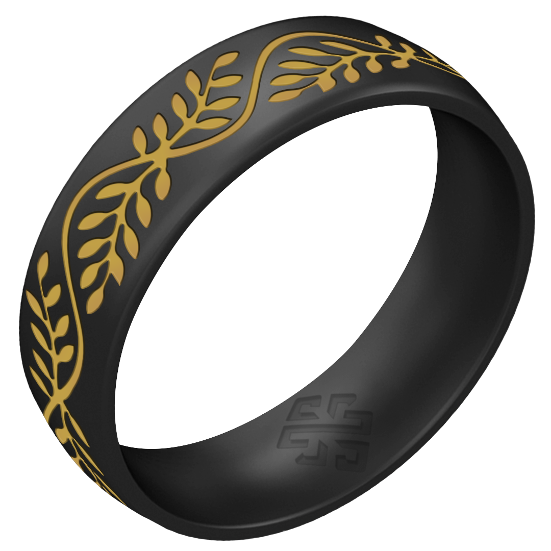 Laurel Silicone Ring, Engraved with Gold Inlay - Arc 6mm