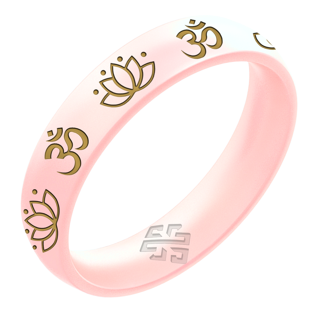Gold Lotus Om Silicone Ring on Arc 4mm