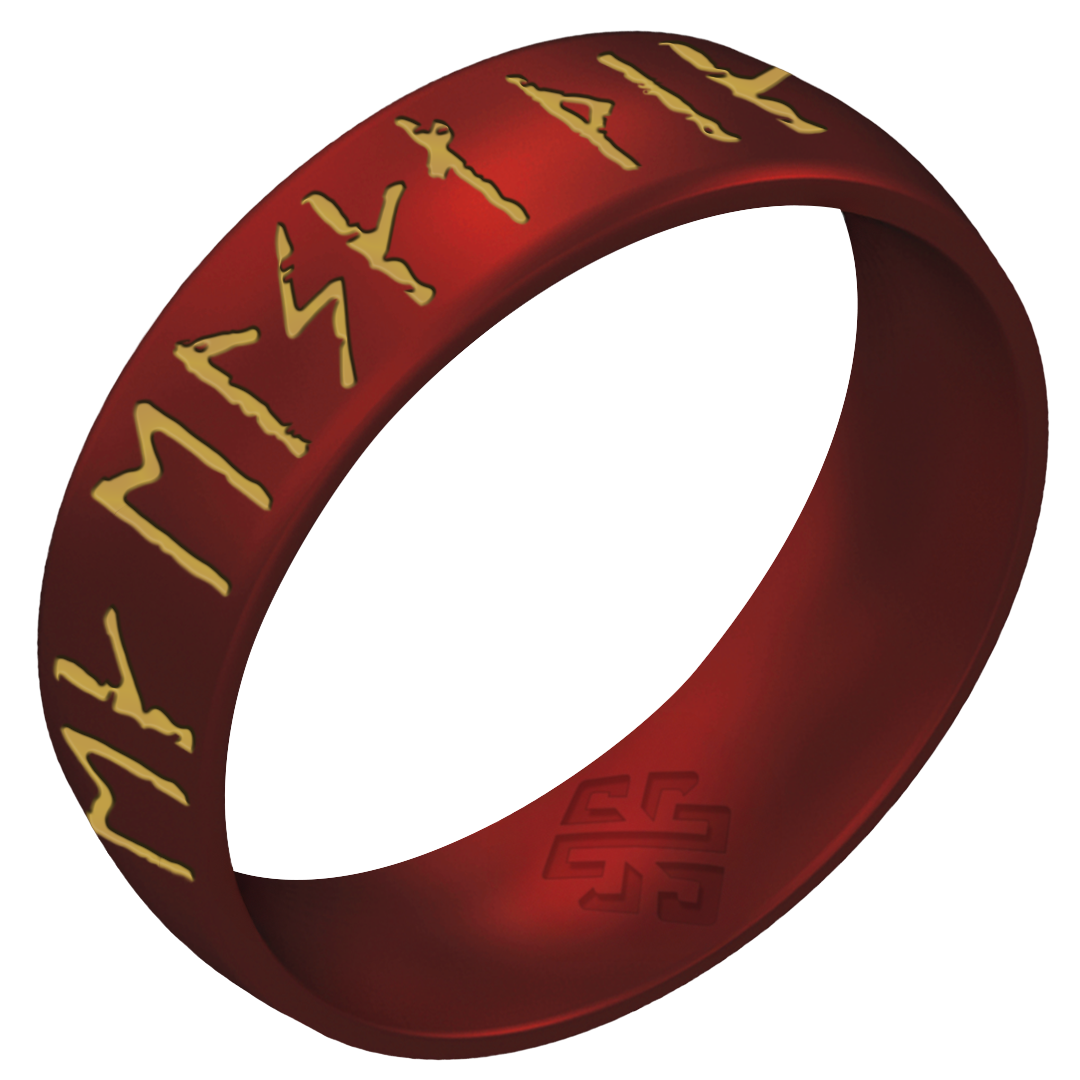 I Love You Viking Ring - Rune Engraved Arc 6mm with Gold Inlay