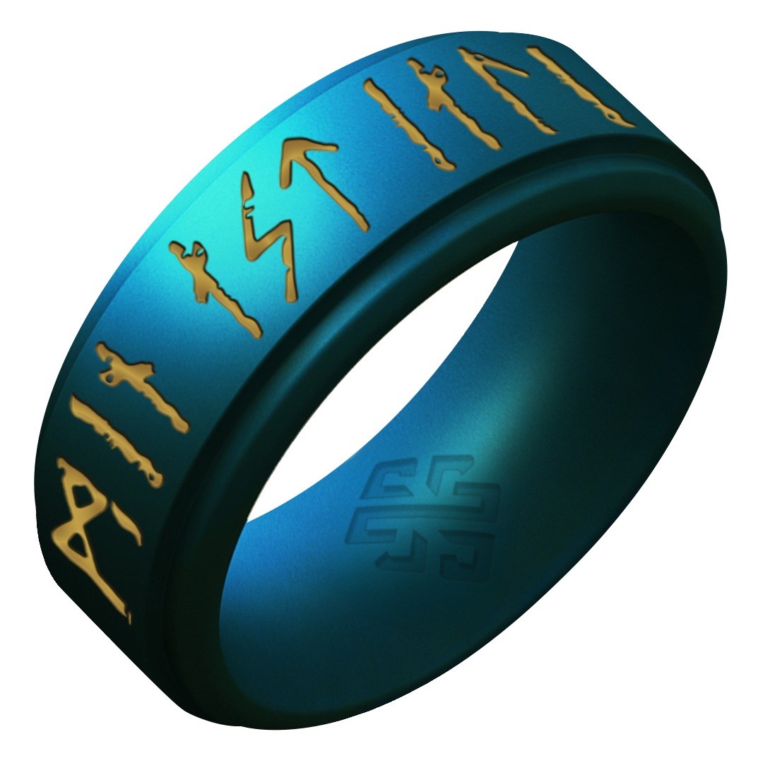 My Love Forever Viking Ring - Rune Engraved on Rise Ring with Gold Inlay