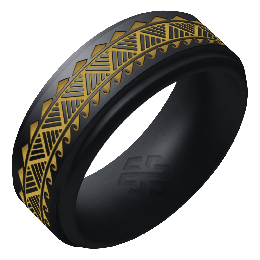 Gold Warrior of Strength Shark Teeth Silicone Ring on Rise 8mm
