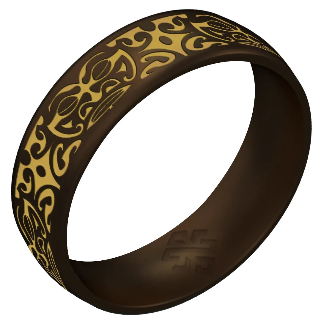 Gold Warrior of Wisdom Tiki God Silicone Ring on Arc 6mm