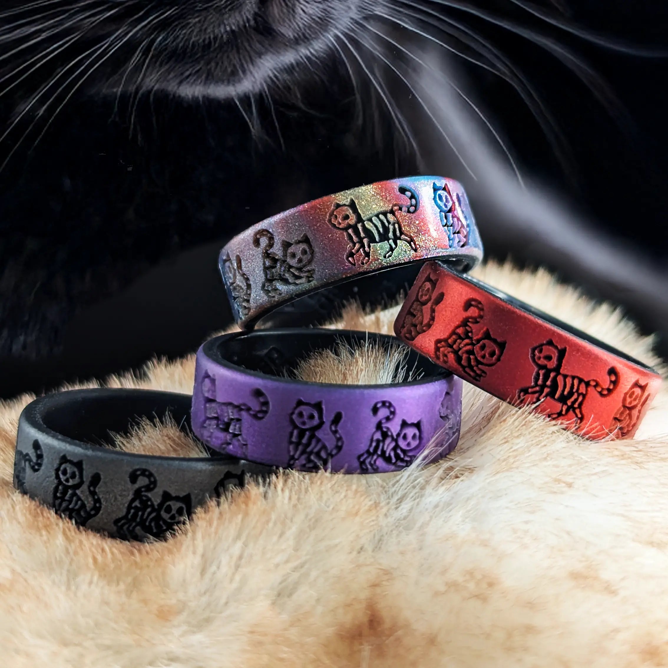 Skeleton Kitty Silicone Ring on Dual Layer 6mm