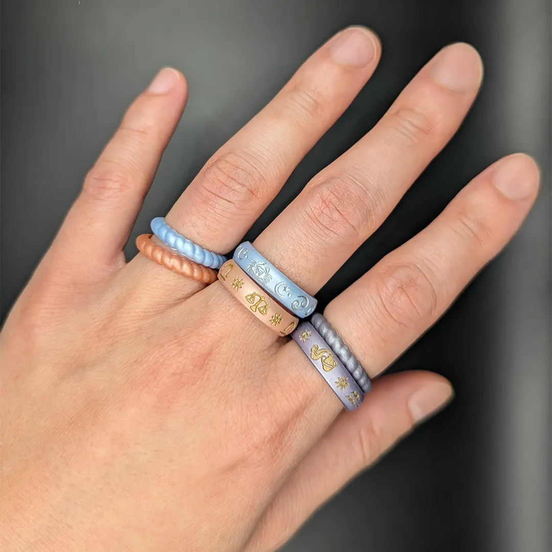 Virgo Sun Silicone Ring with Silver Inlay