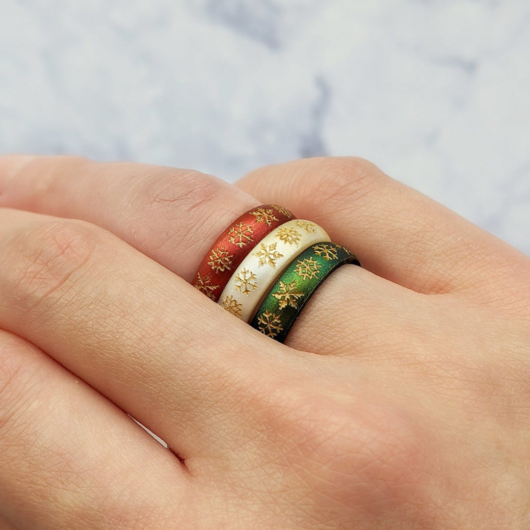 Golden Snowflakes Silicone Ring on Arc 4mm Band