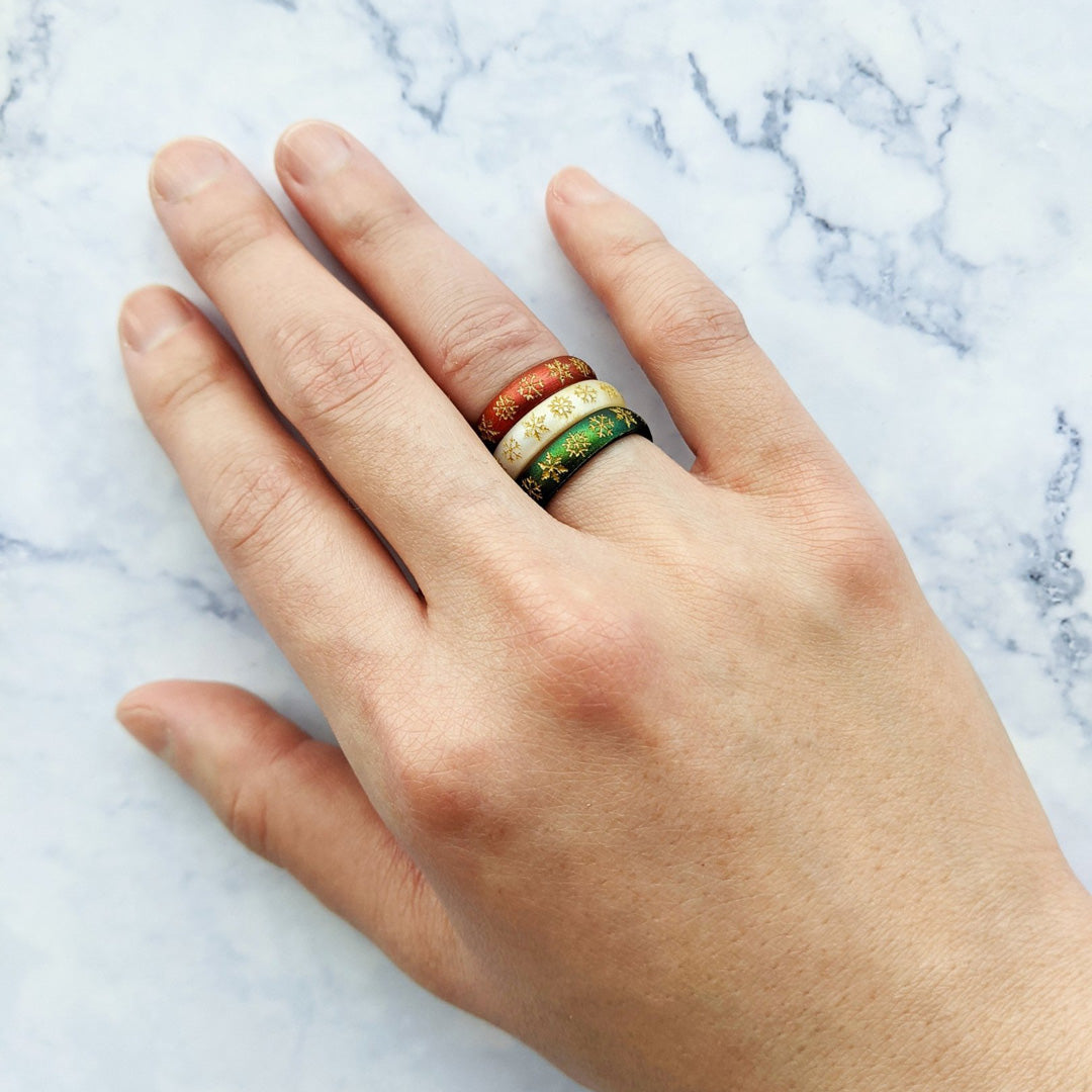 Golden Snowflakes Silicone Ring on Arc 4mm Band