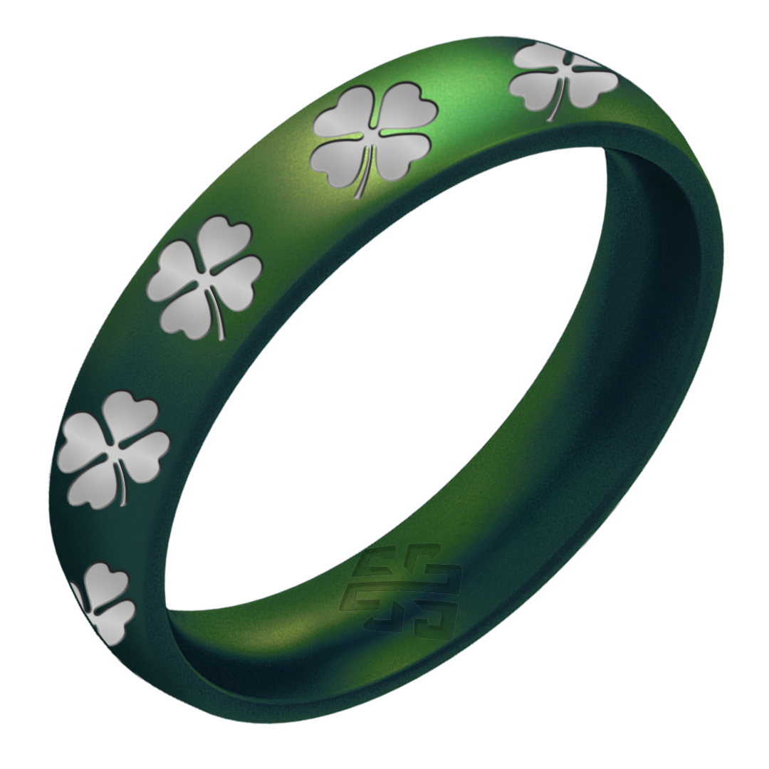 Silver Lucky Clovers Ring on Arc 4mm