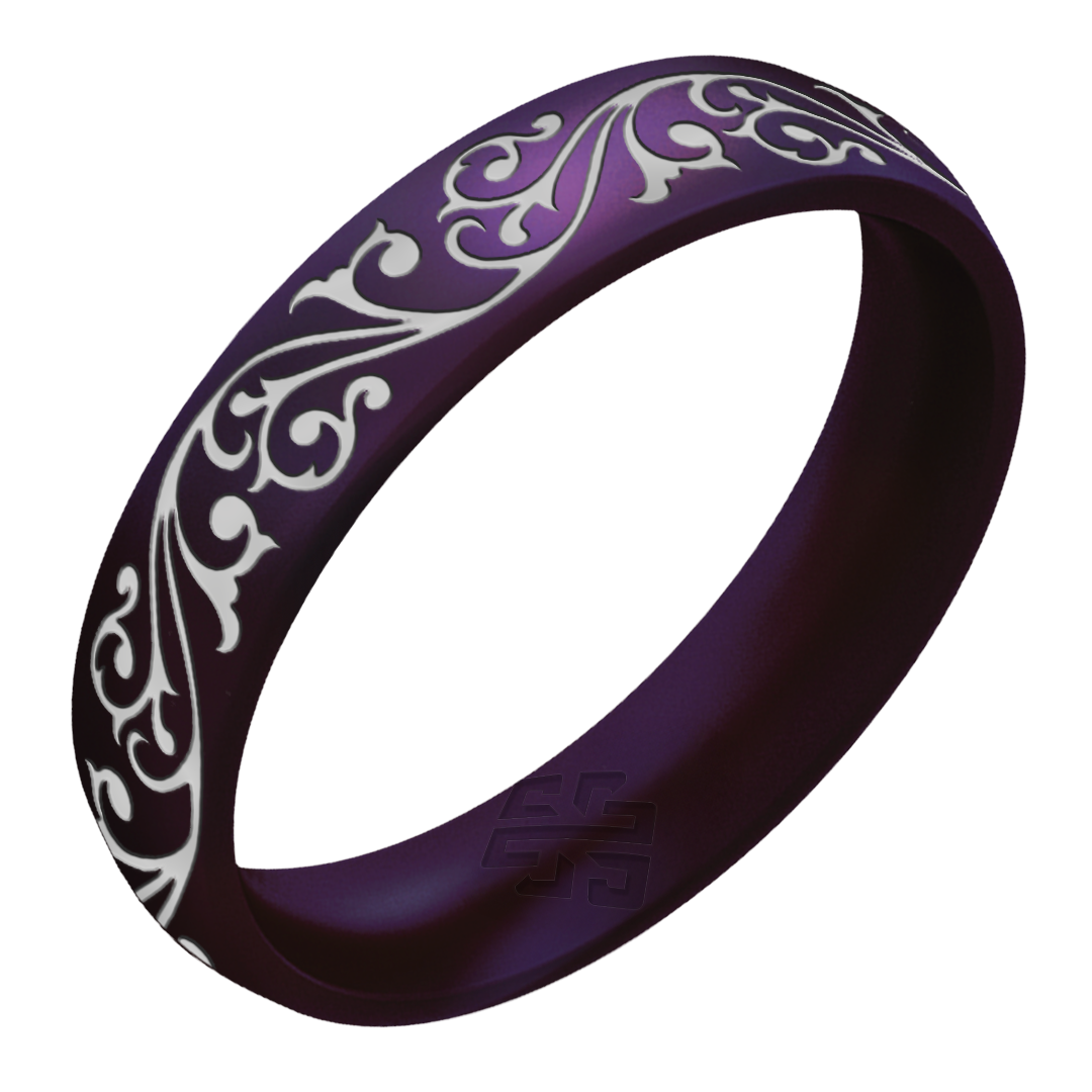 Filigree Silicone Ring, Engraved with Silver Inlay - Arc 4mm