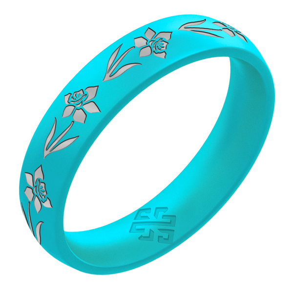 Silver Daffodil Silicone Ring, March Birth Flower on Arc 4mm