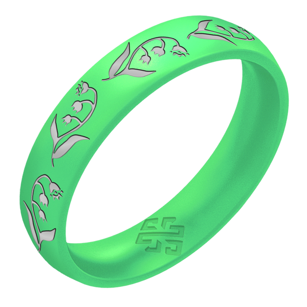 Silver Lily of the Valley Silicone Ring, May Birth Flower on Arc 4mm