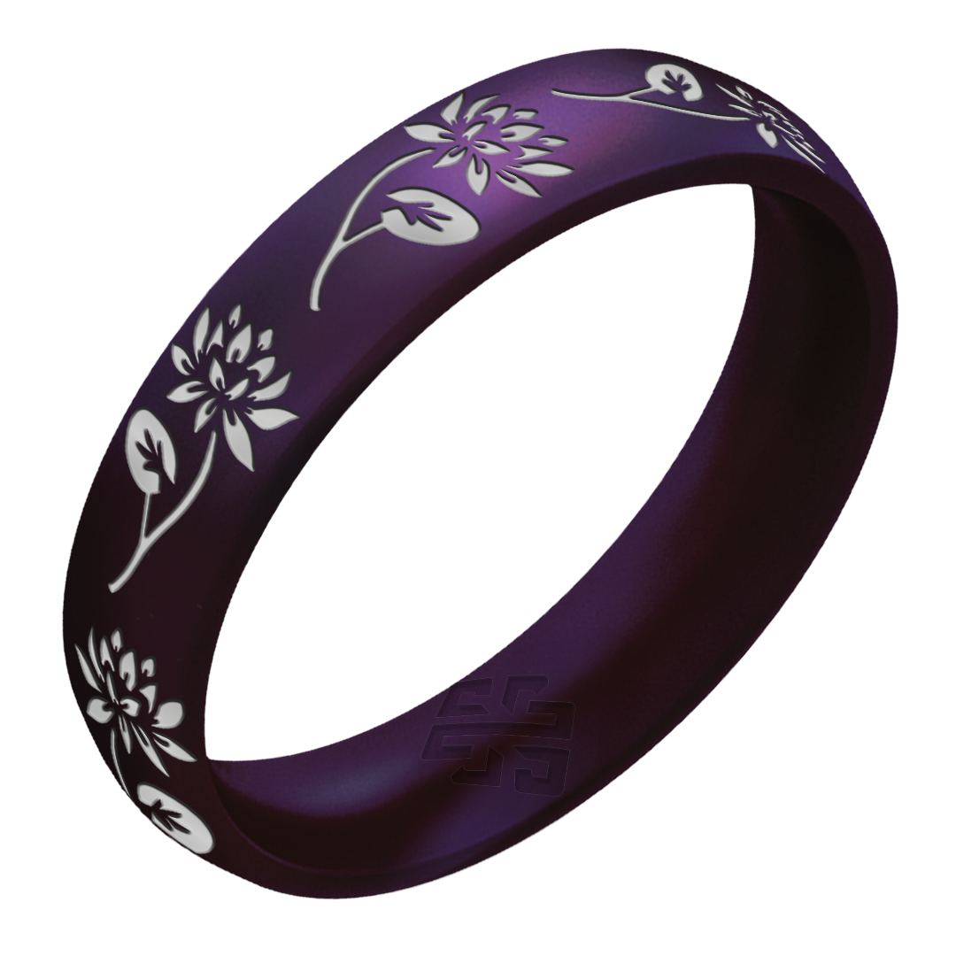 Silver Water Lily Silicone Ring, July Birth Flower on Arc 4mm