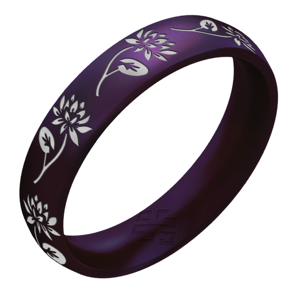 Silver Water Lily Silicone Ring, July Birth Flower on Arc 4mm