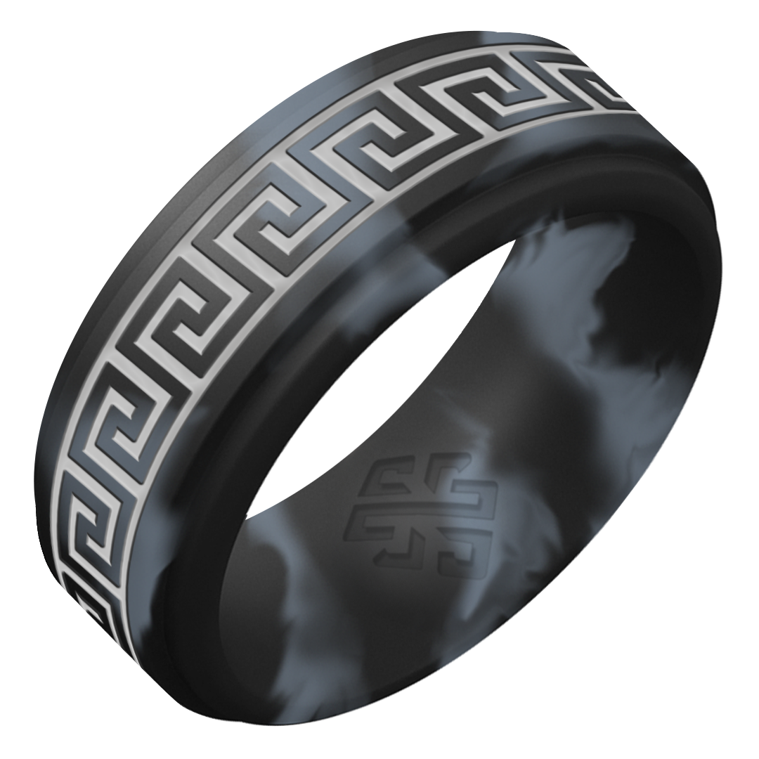 Silver Greek Key Silicone Ring on Rise 8mm