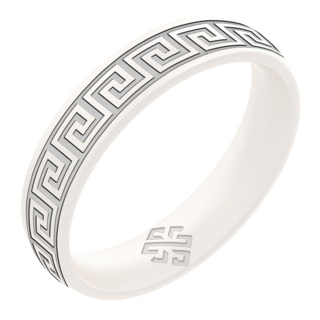 Silver Greek Key Silicone Ring on Arc 4mm