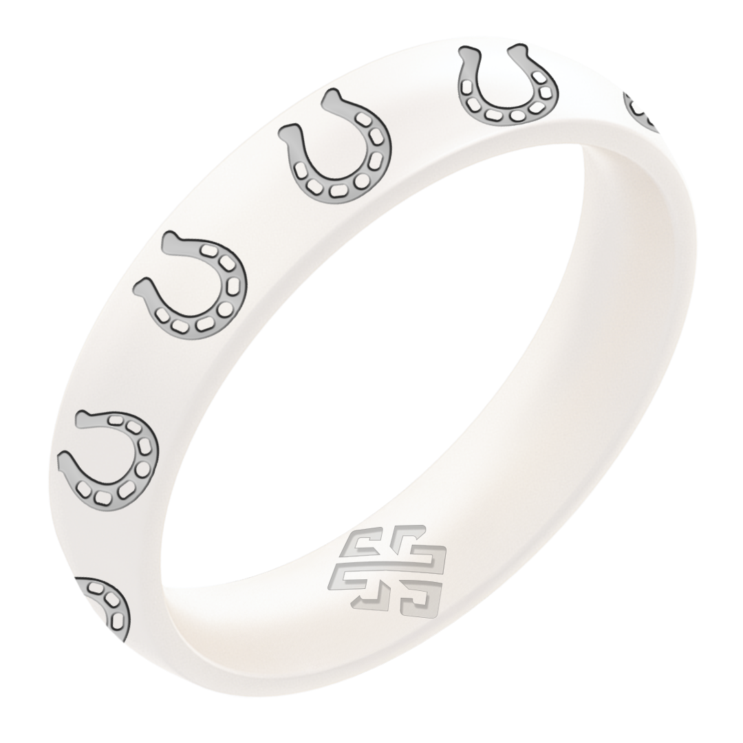 Silver Lucky Horseshoe Silicone Ring on Arc 4mm