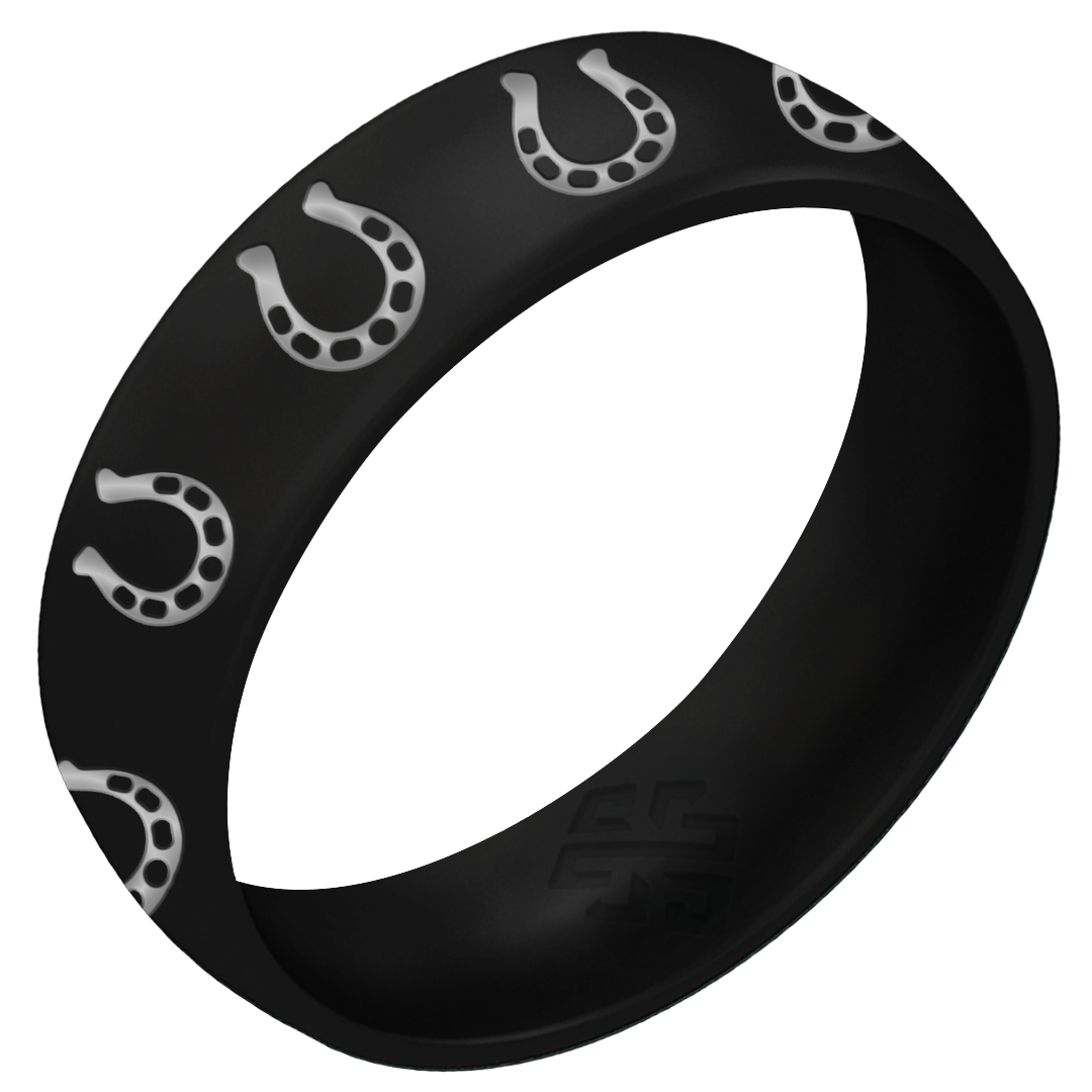 Silver Lucky Horseshoe Silicone Ring on Arc 6mm