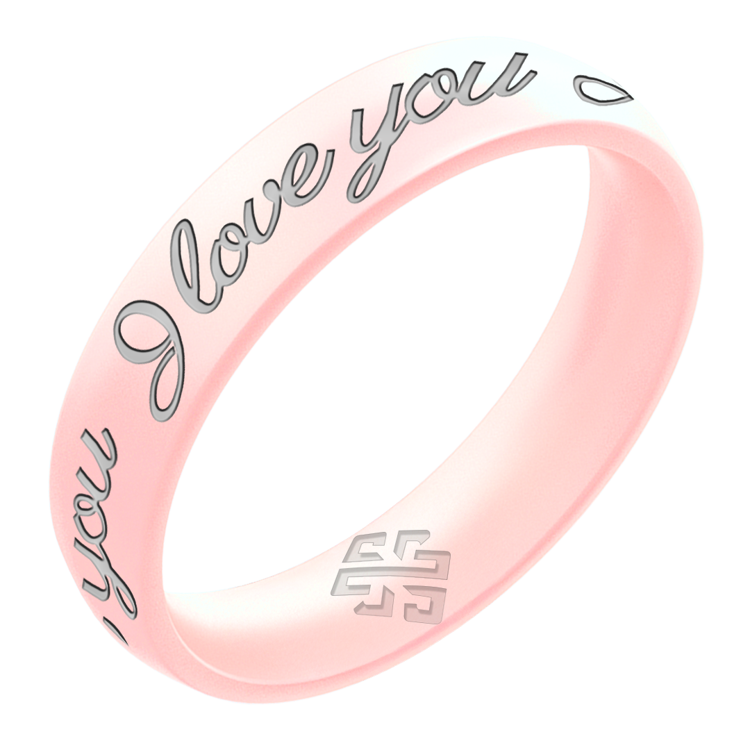 I Love You Silicone Ring, Engraved with Silver Inlay - Arc 4mm