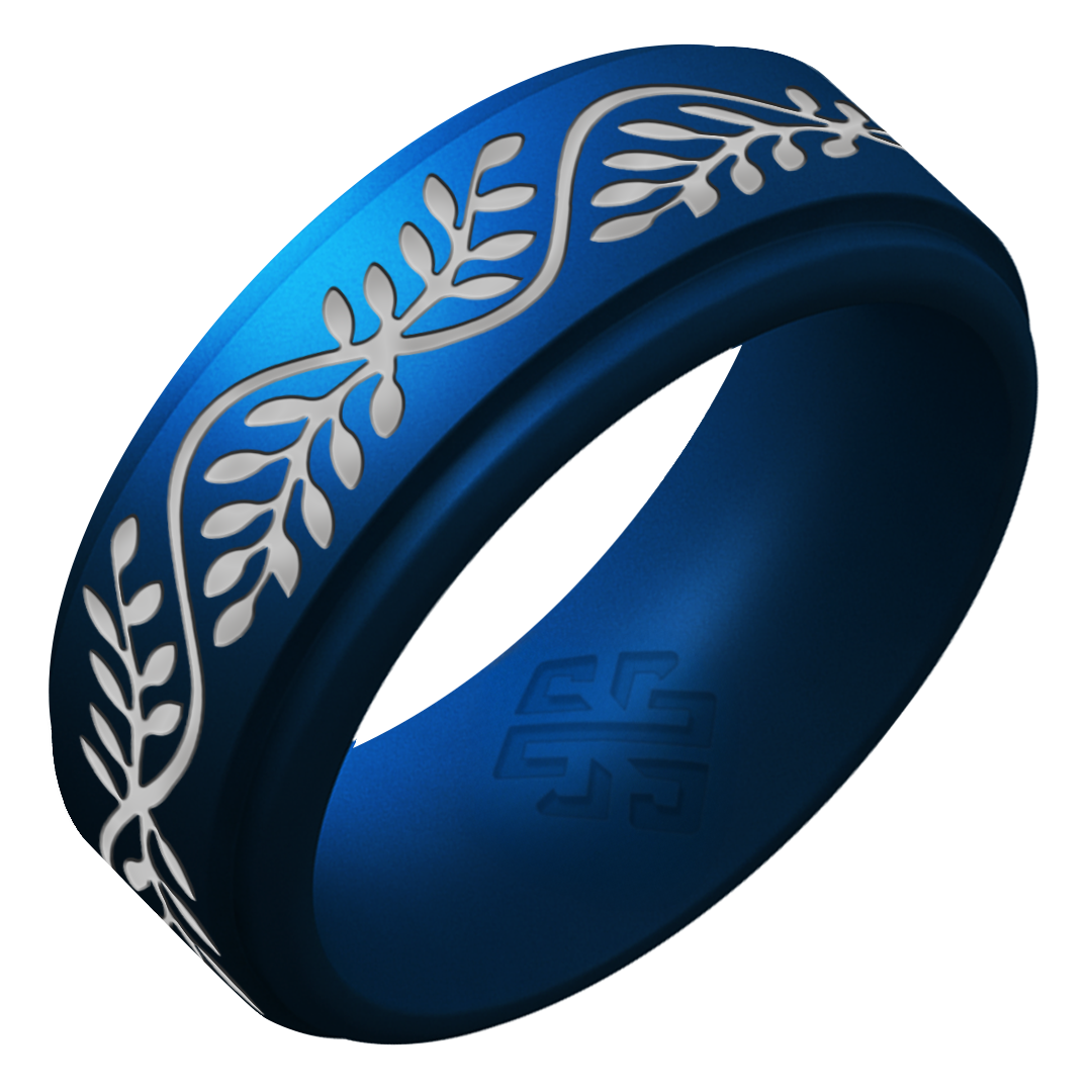 Silver Laurel Silicone Ring for Men on Rise 8mm