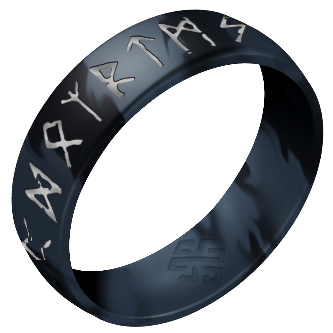Silver Runes Silicone Ring on Arc 6mm