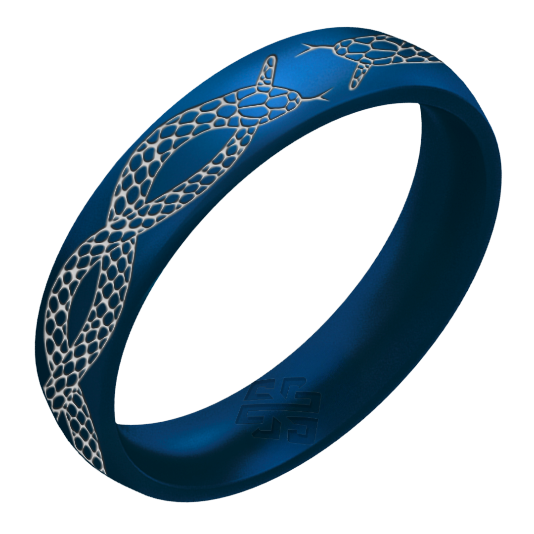 Silver Snakes Silicone Ring, Arc 4mm Engraved
