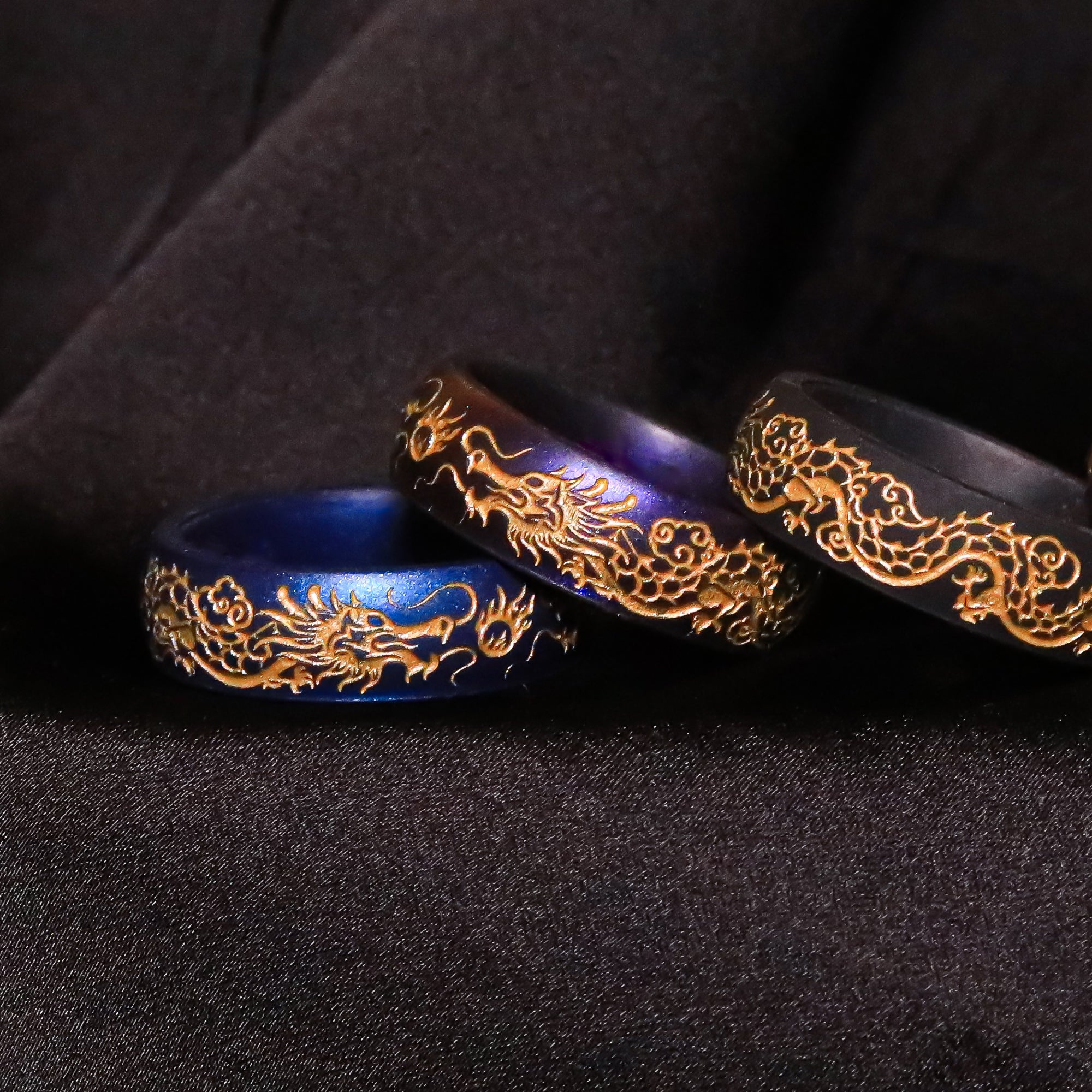 Gold Dragon Silicone Ring, Engraved 6mm