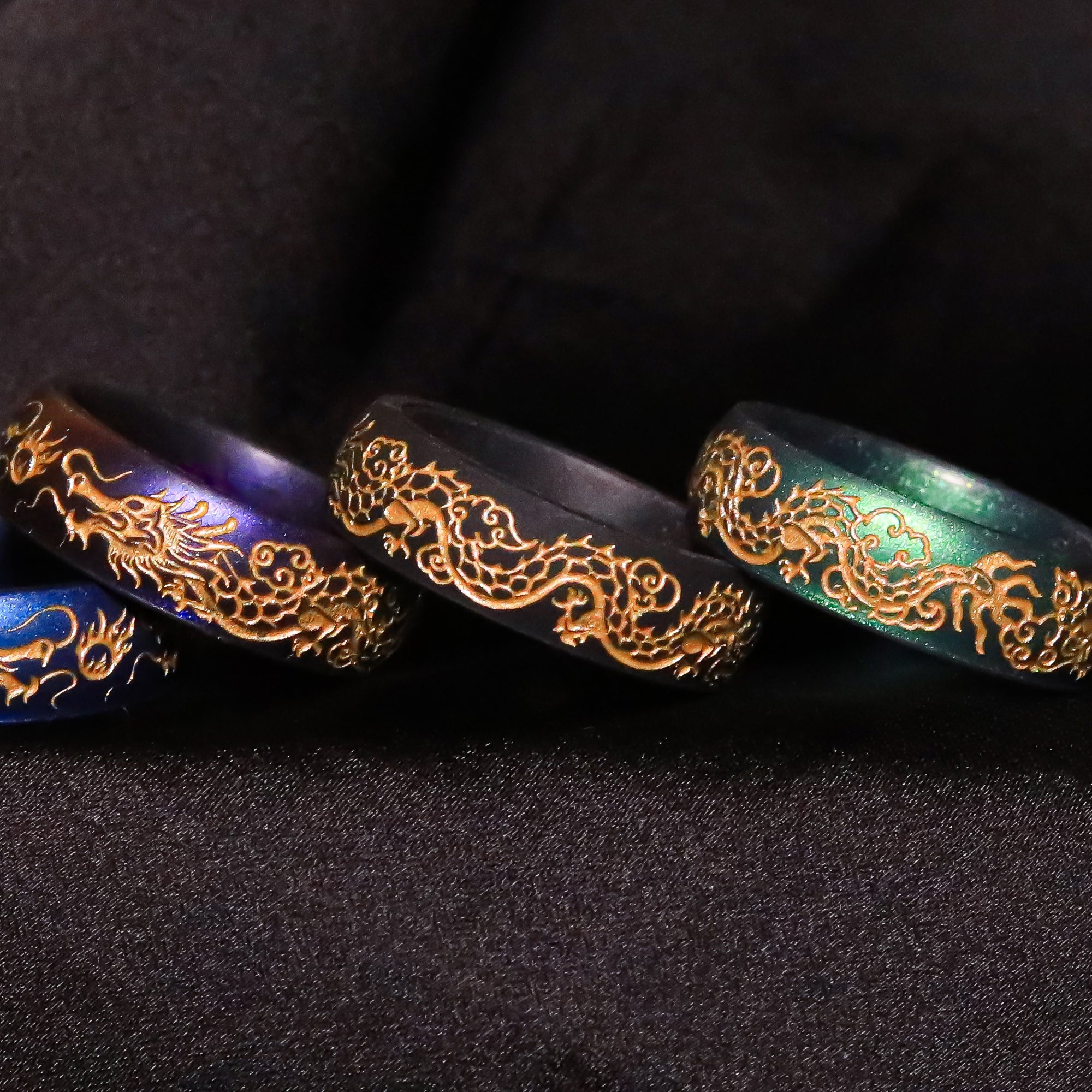 Gold Dragon Silicone Ring, Engraved 6mm