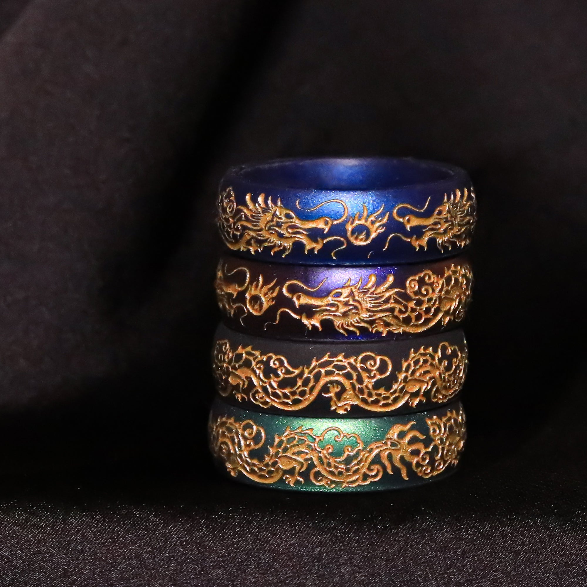 Gold Dragon Silicone Ring, Engraved 6mm