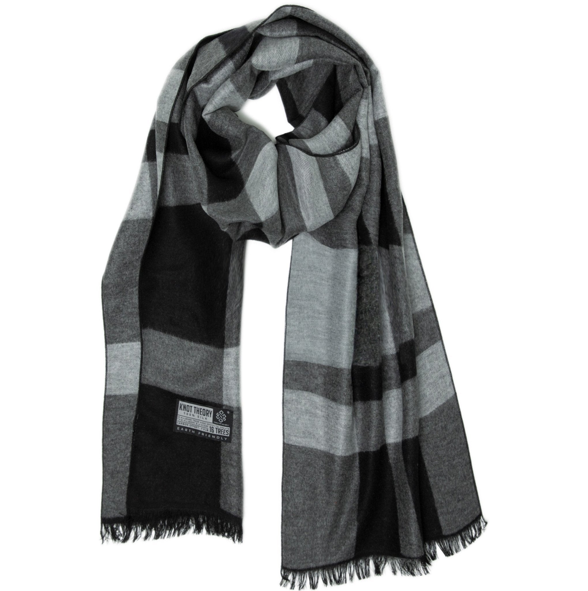 Black Grey Tartan Eco Scarf - Softer than Cashmere 100% Silk - Knot Theory