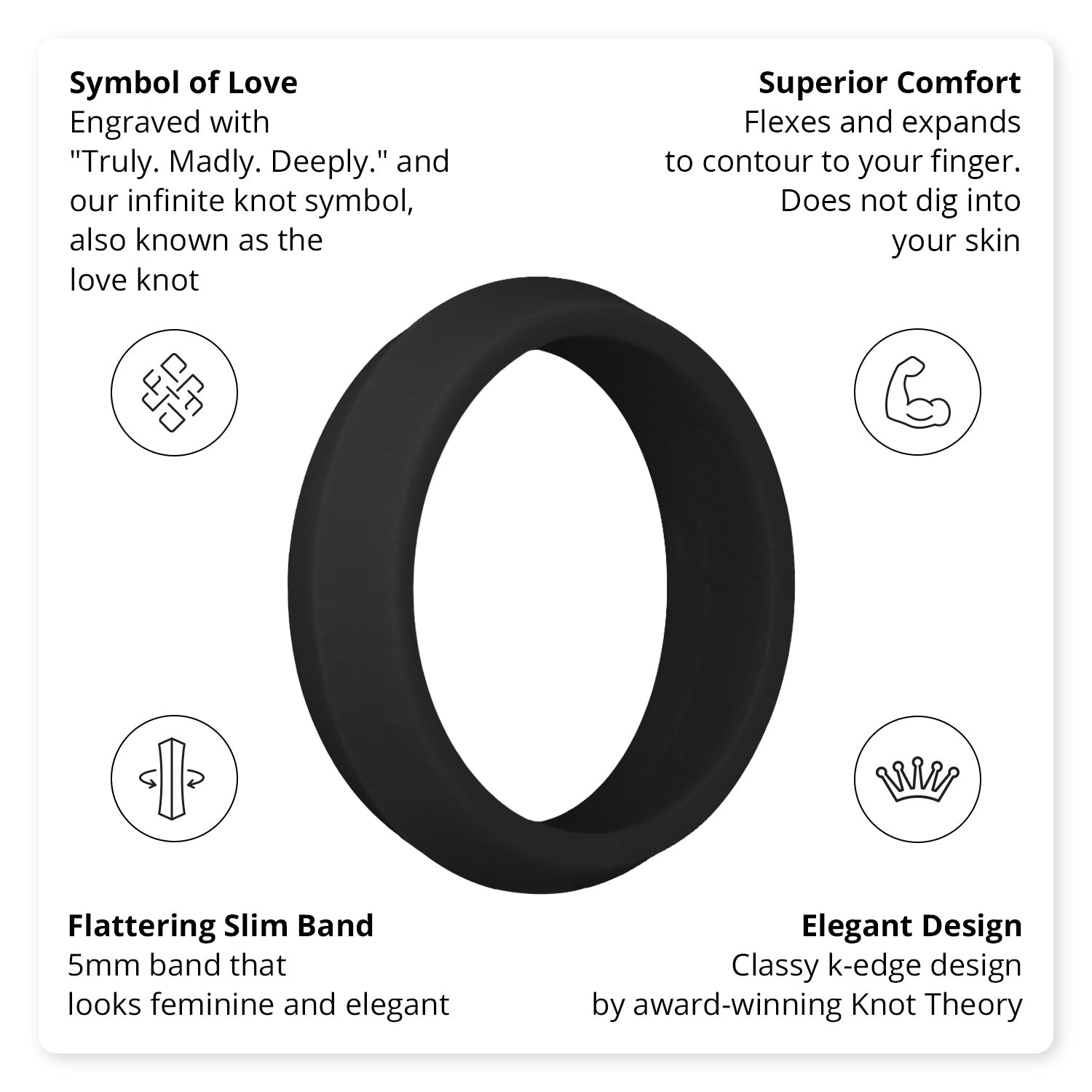 Black K-Edge Silicone Ring For Women - Knot Theory