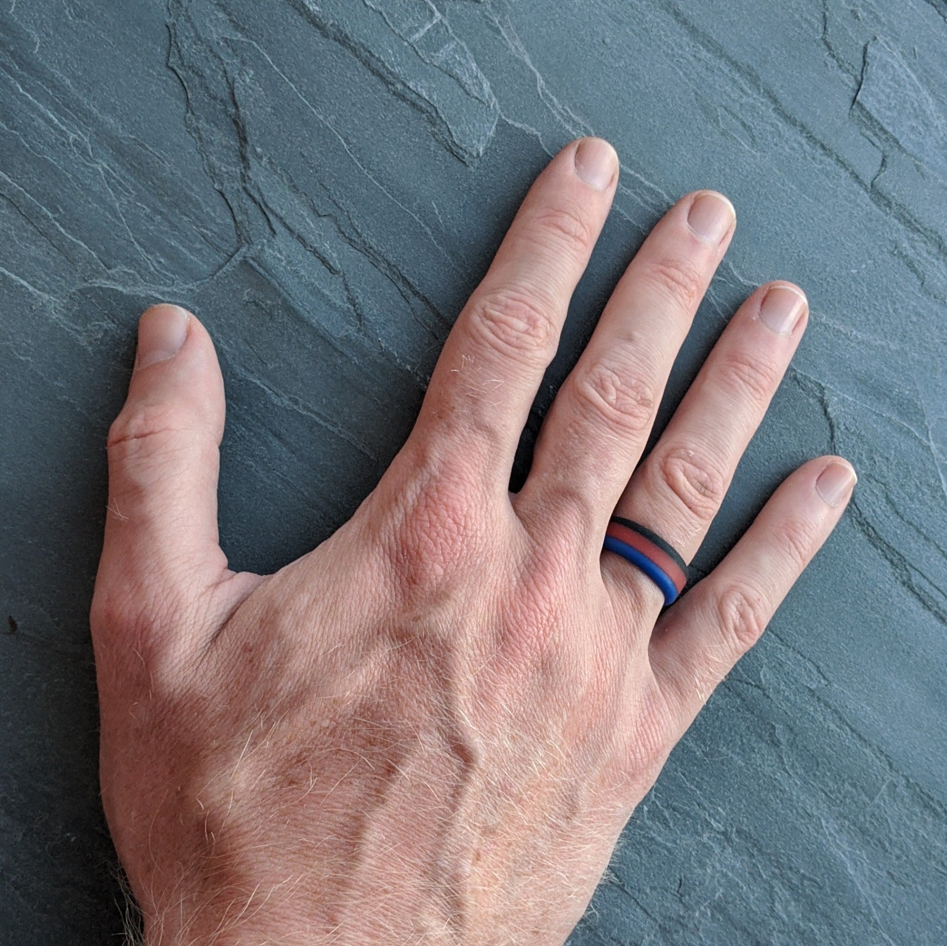 Blue Red Black Stripe Silicone Ring for Men and Women - Knot Theory