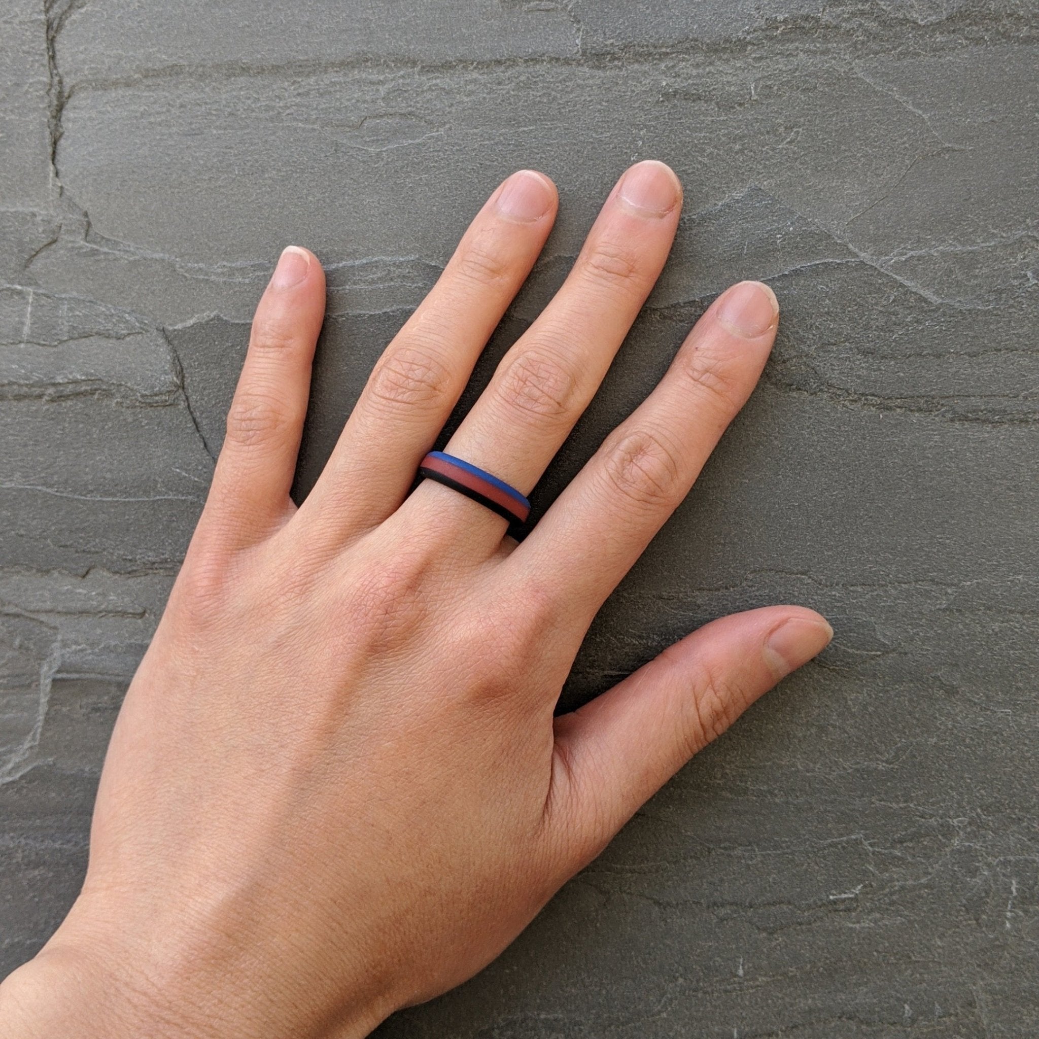 Blue Red Black Stripe Silicone Ring for Men and Women - Knot Theory