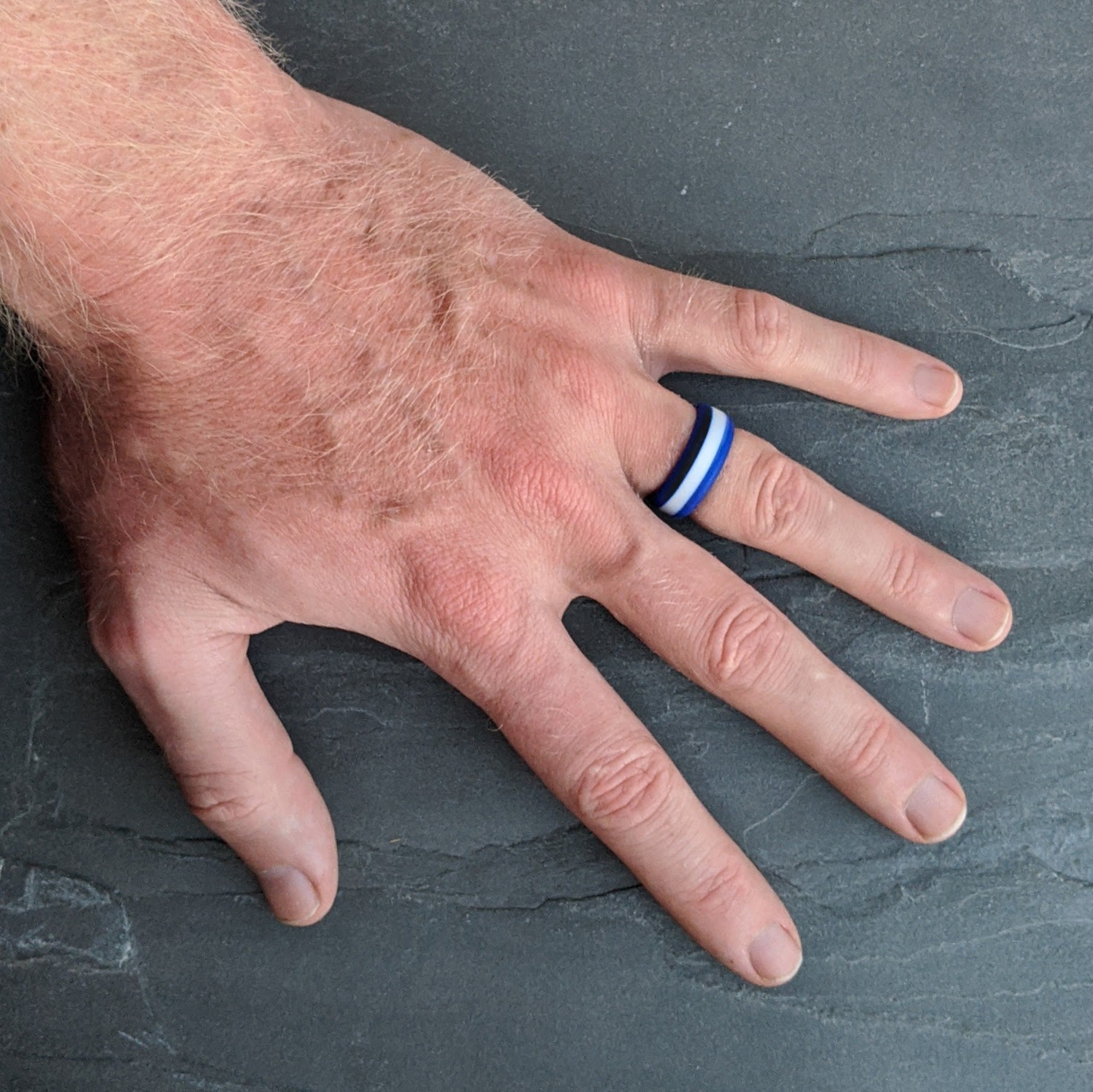 Blue White Black Stripe Silicone Ring for Men and Women - Knot Theory