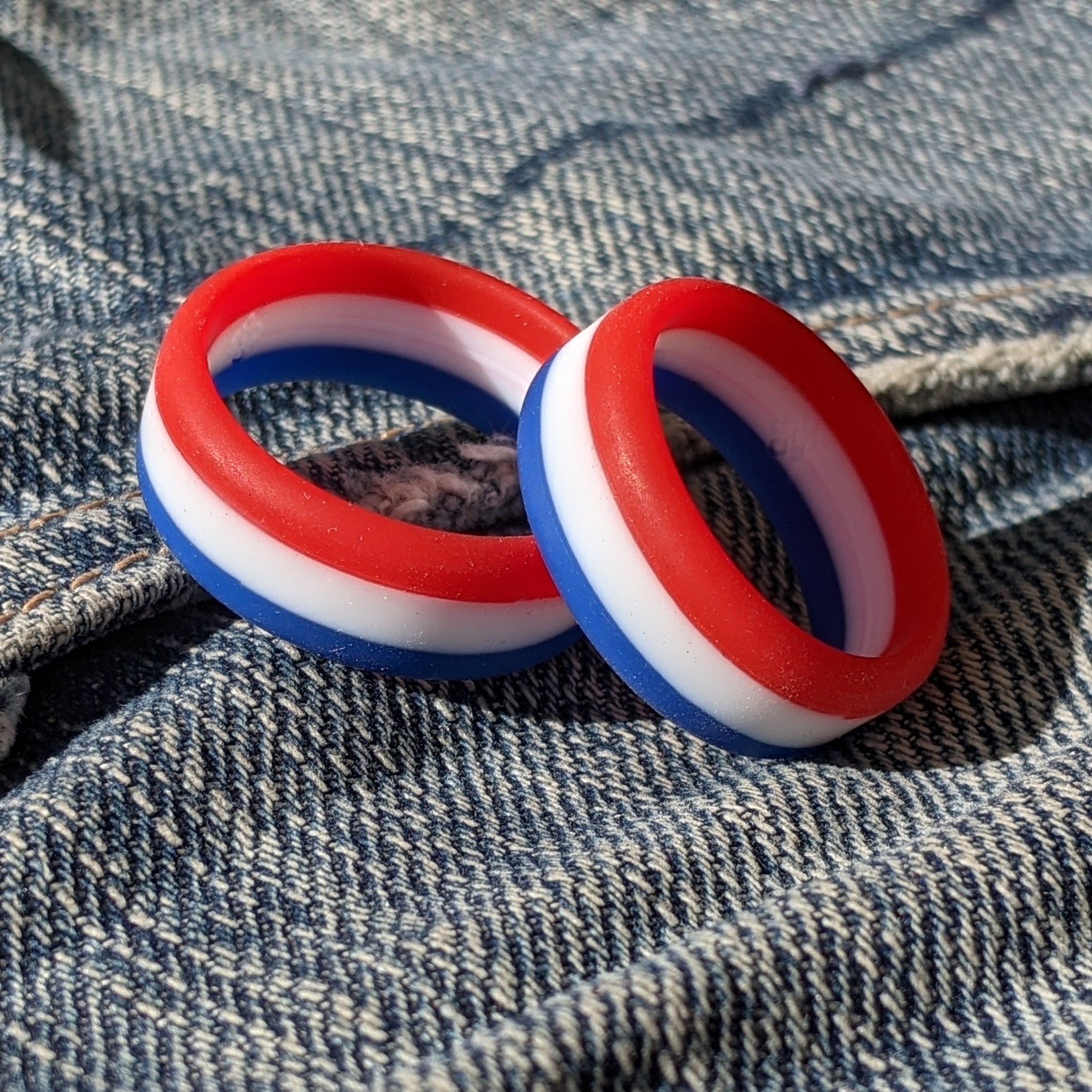 Blue White Red Stripe Silicone Ring - Knot Theory