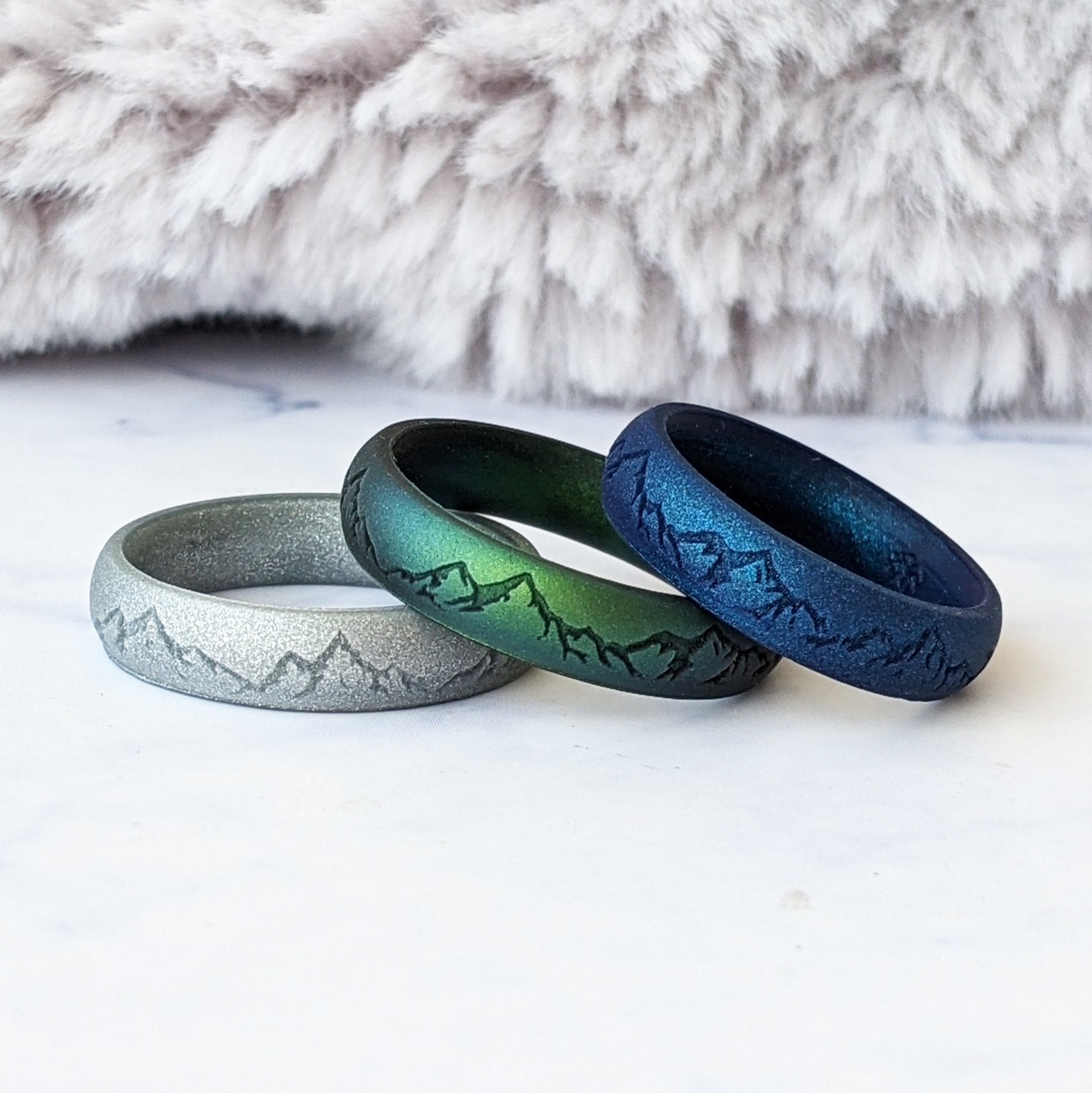 Custom Engraved Mountain Silicone Ring - Arc 4mm or 6mm Band - Knot Theory