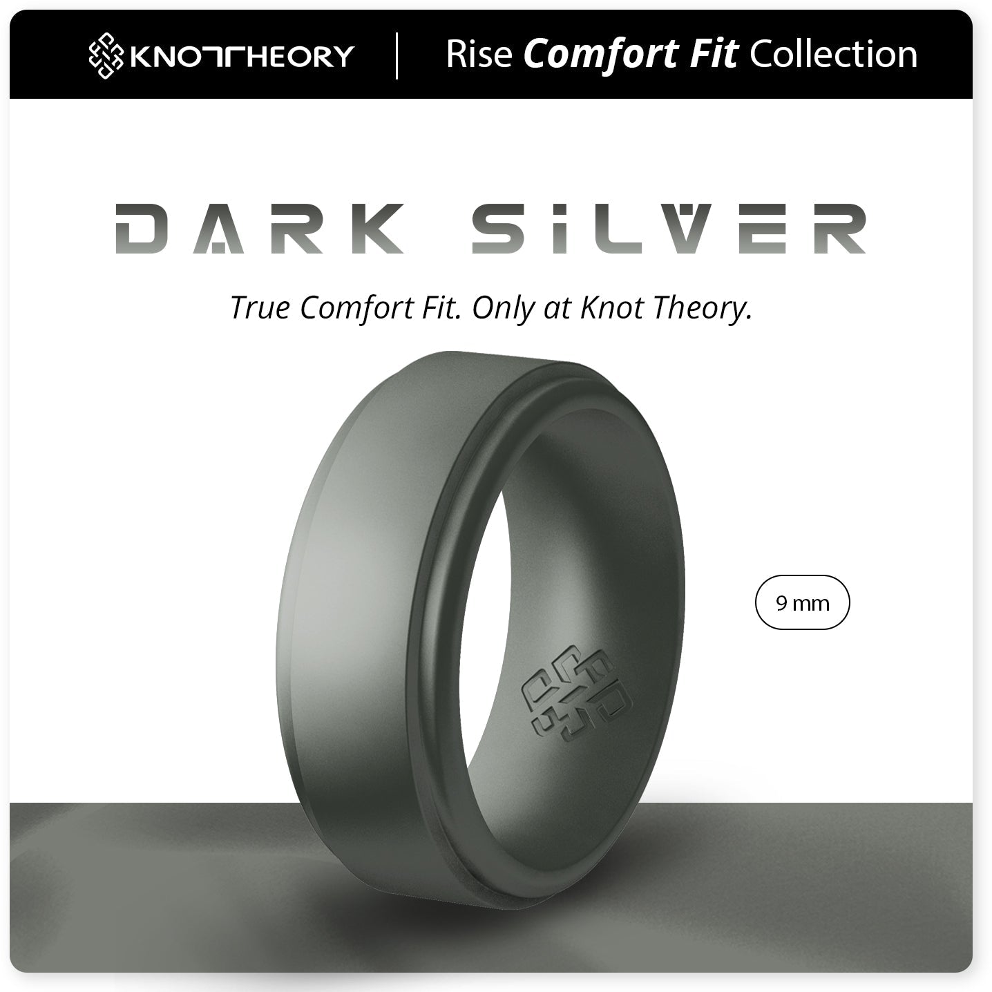 Dark Silver Step Edge Breathable Silicone Ring for Men - Knot Theory