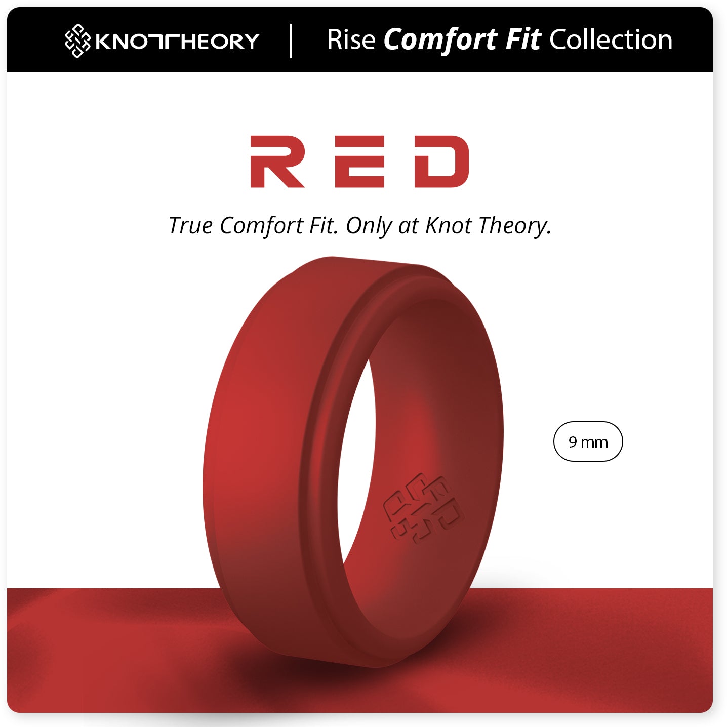 Deep Red Step Edge Breathable Silicone Ring for Men - Knot Theory