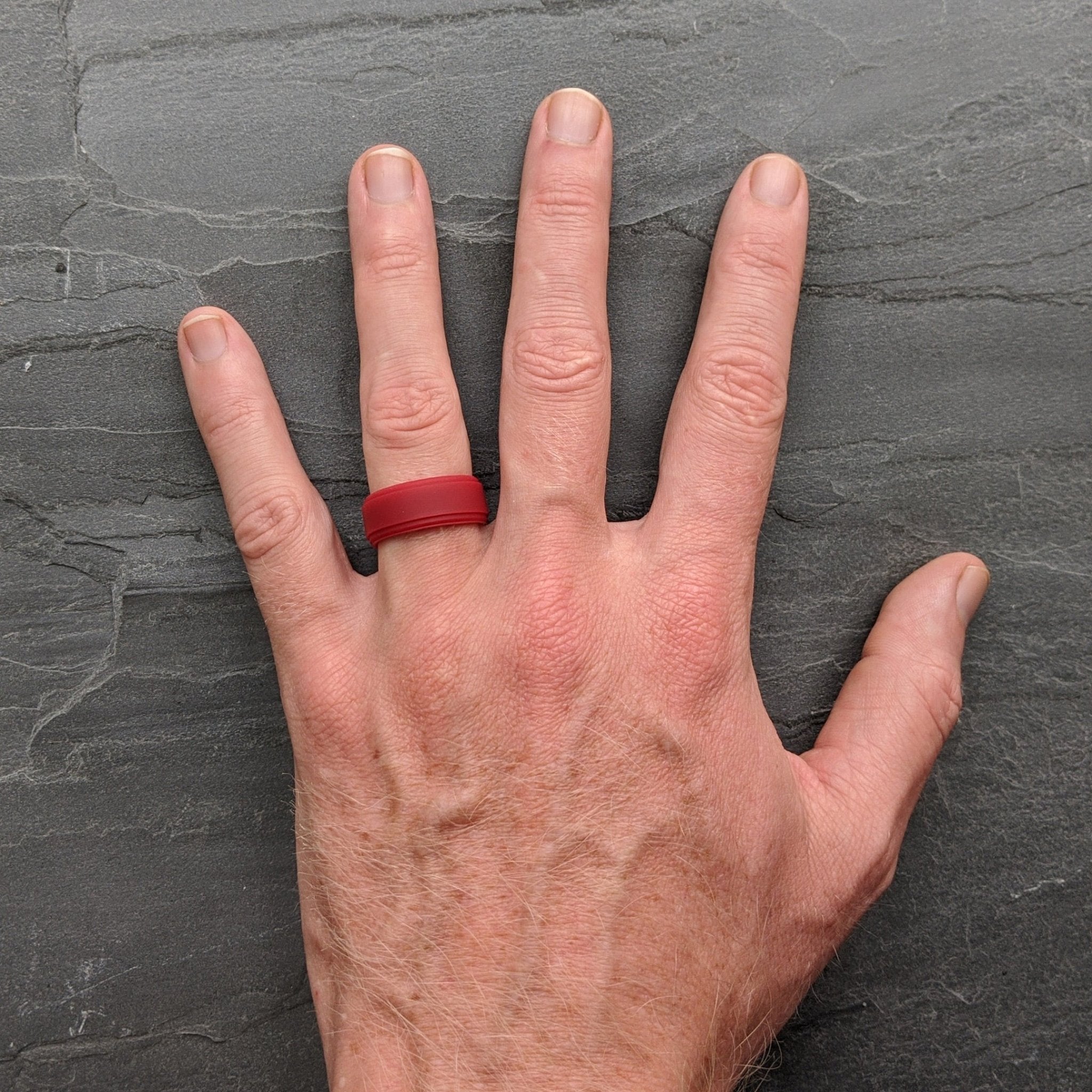 Deep Red Step Edge Breathable Silicone Ring for Men - Knot Theory
